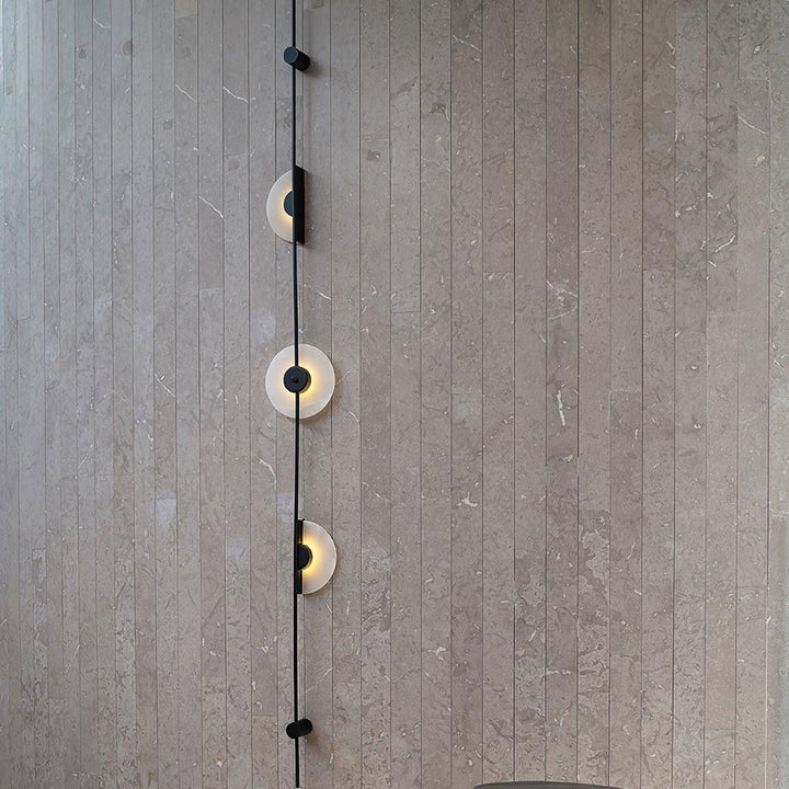 Side view of Alabaster Vertical Plug-In Wall Sconce, modern lighting, elegant home décor interior