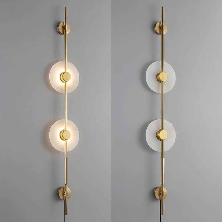 Alabaster Vertical Plug-In Wall Sconce, modern lighting with golden finish, elegant home décor view