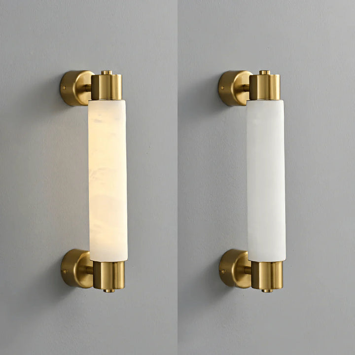 Alatar alabaster modern wall light front view showcasing contemporary design with soft ambient illumination