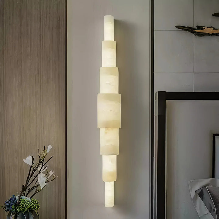 Front view of Alba Cascade alabaster wall sconce modern lighting for stylish interiors