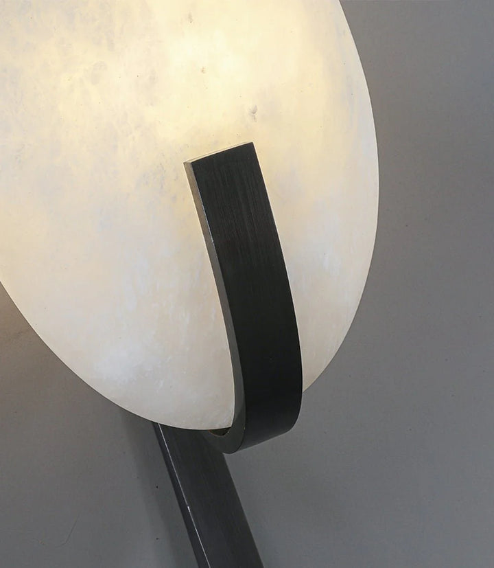 Alice Alabaster modern plug-in wall light black metal detail view, elegant contemporary design for interiors