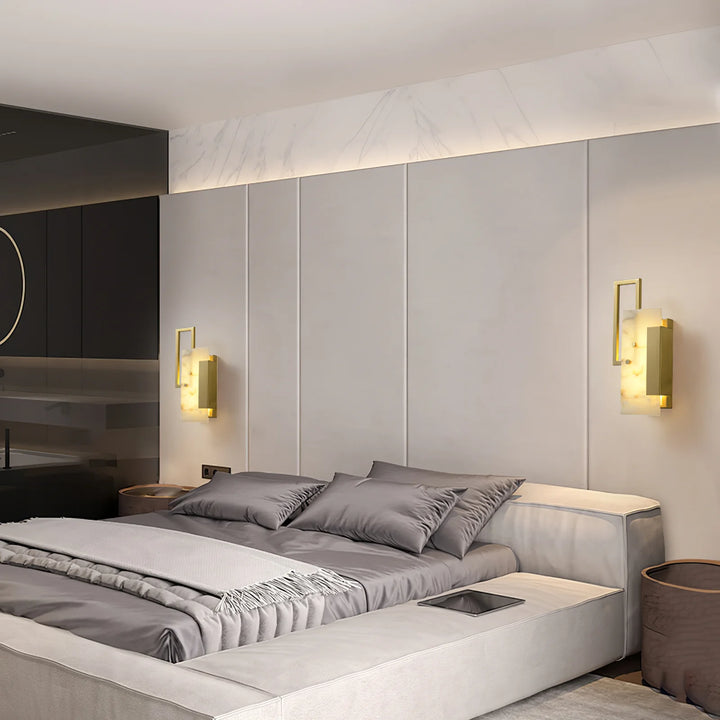 Althea alabaster wall sconce bedside wall view, elegant marble finish for modern bedroom lighting