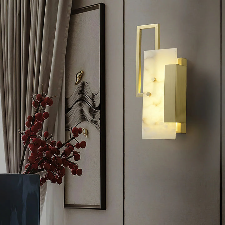 Althea alabaster wall sconce side view, stylish marble design for modern home interior lighting