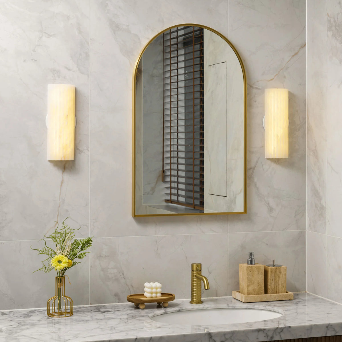 Alvia alabaster marble wall light lamp on washroom wall modern elegant home lighting fixture