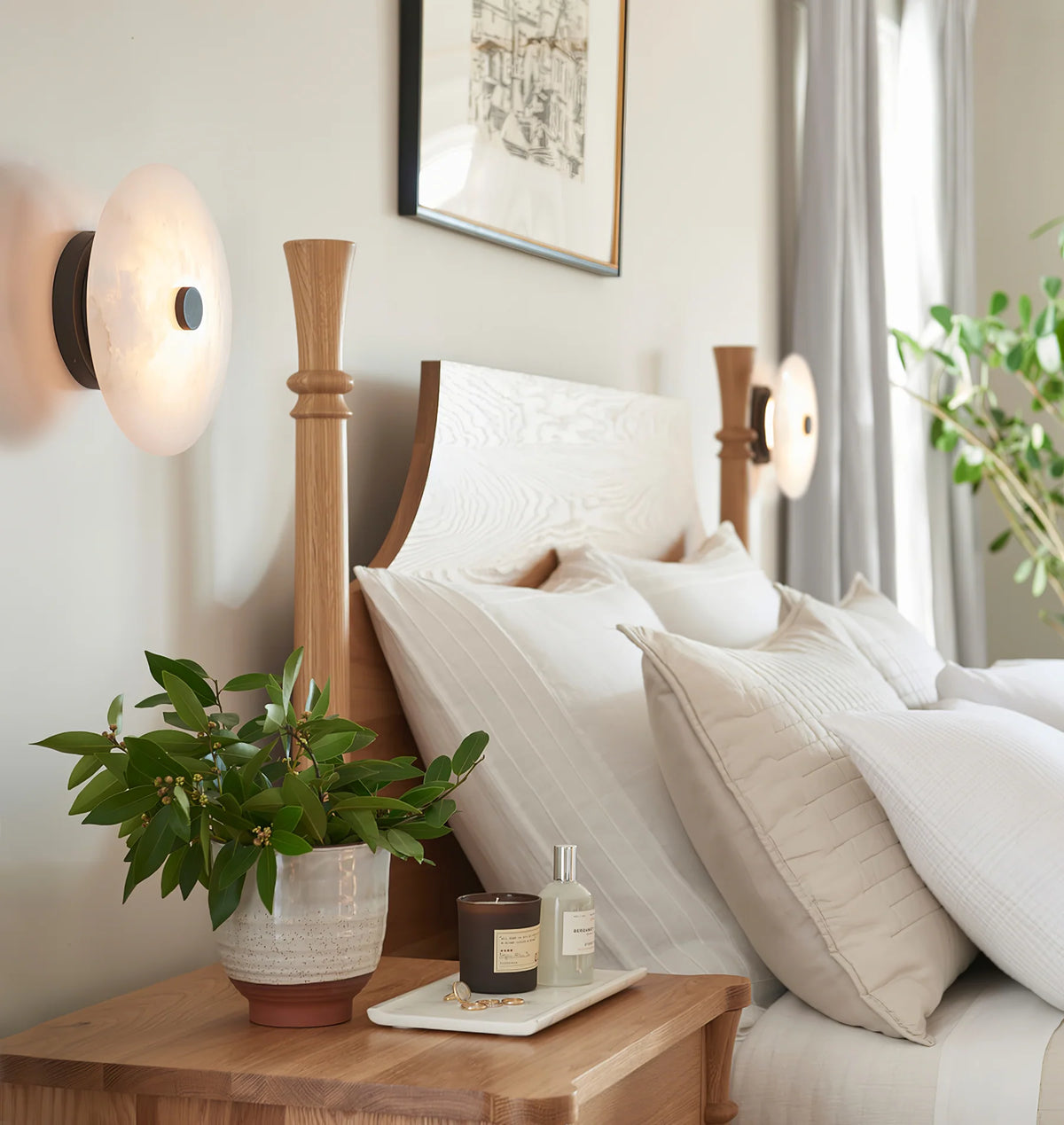 Ankeny alabaster ceiling lamp lighting décor bedside view for stylish bedroom interiors