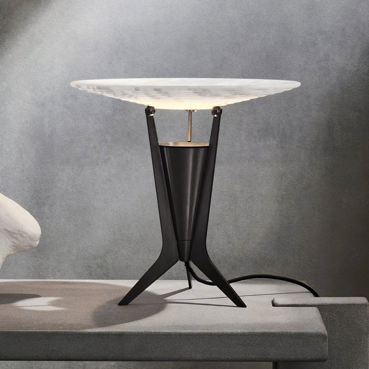 Front view of Aragon table lamp, showcasing modern design and warm ambient lighting for interiors