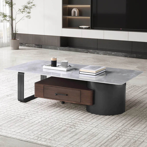 Front view of Arden slate marble coffee table with storage, featuring elegant stone surface and functional design