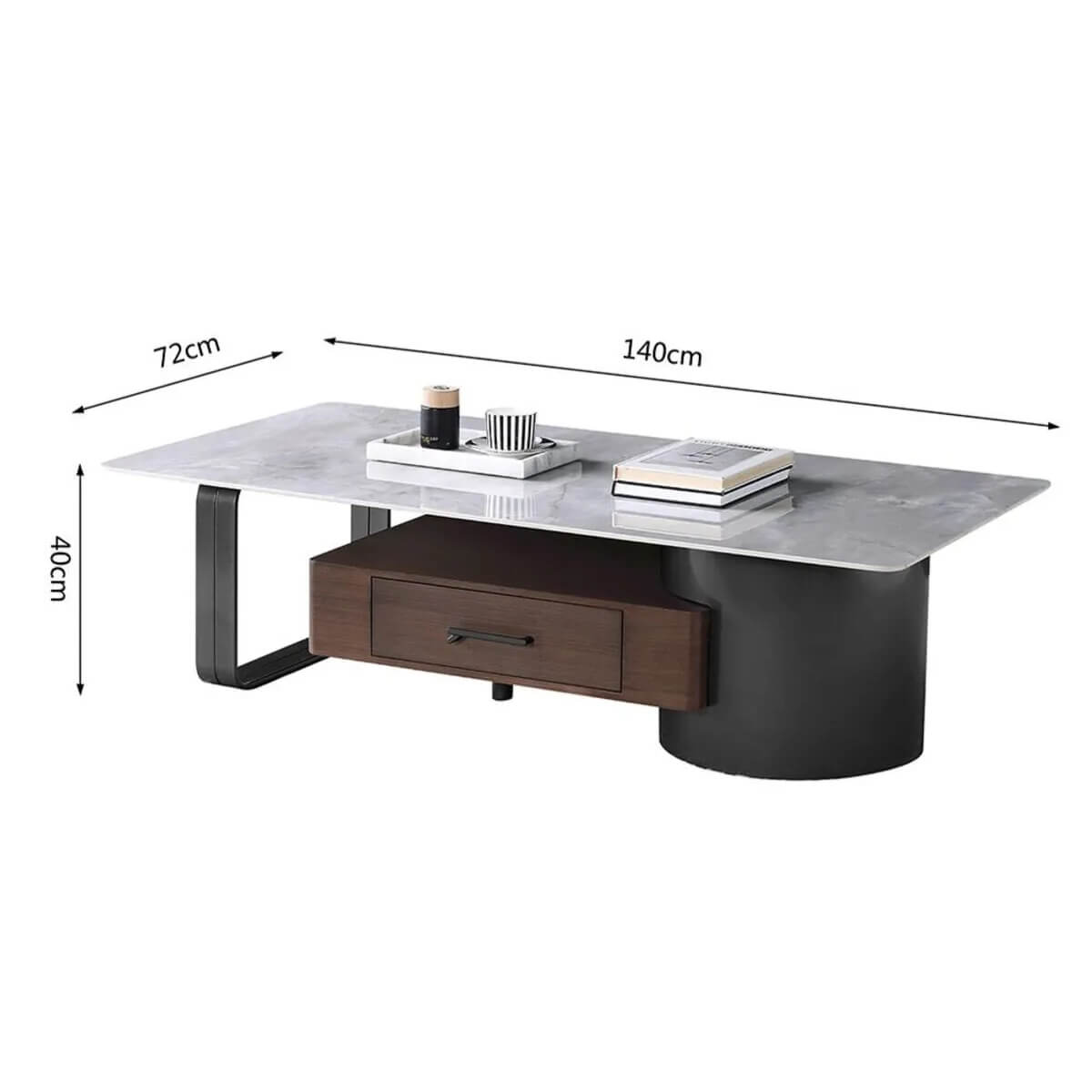Front view of Arden slate marble coffee table with storage, featuring elegant stone surface and functional design