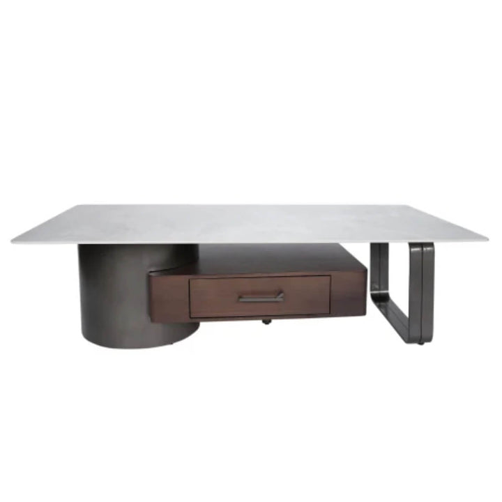 Top view of Arden slate marble coffee table featuring smooth marble surface and hidden storage compartments