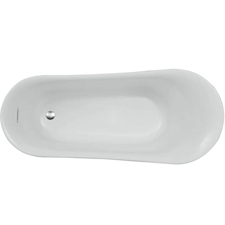 Straight above view of Ariel 1700mm free-standing acrylic bathtub showing sleek oval shape and smooth surface