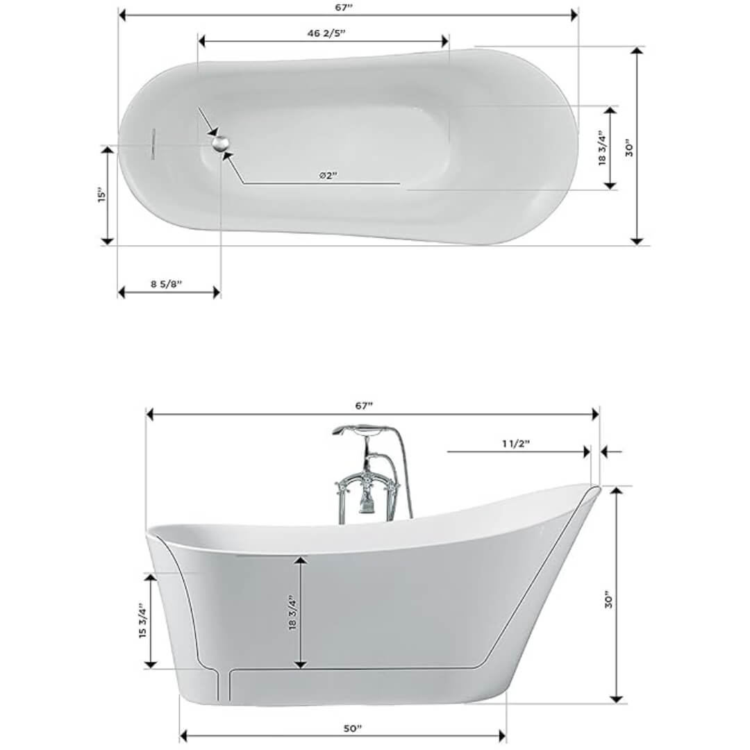 Ariel 1700mm Free Standing Acrylic Soaking Bathtub