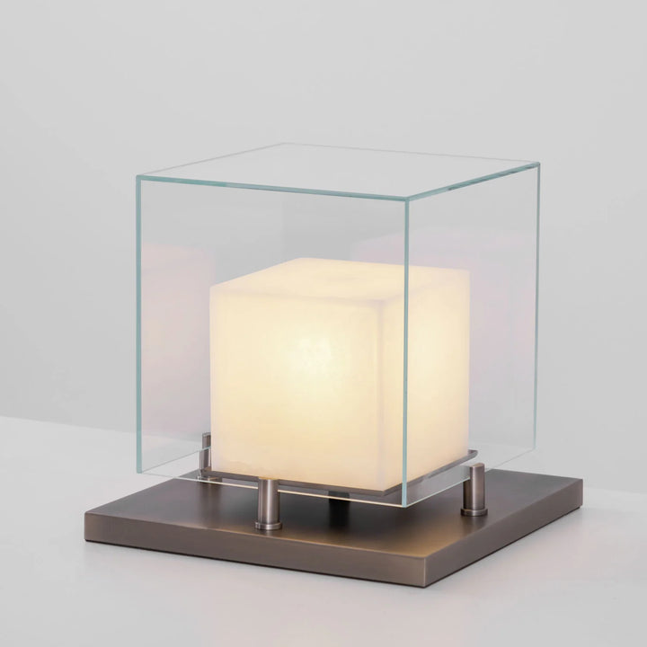 Arqra alabaster table lamp modern lighting, side view displaying elegant design and contemporary style