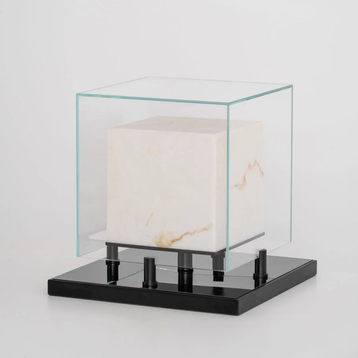 Arqra alabaster table lamp modern lighting, side view showcasing sleek design and elegant décor style