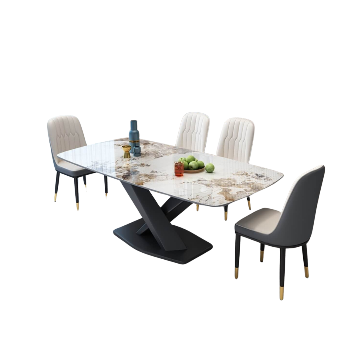 Side view of Artiss marble dining table with X-base design showcasing modern elegance