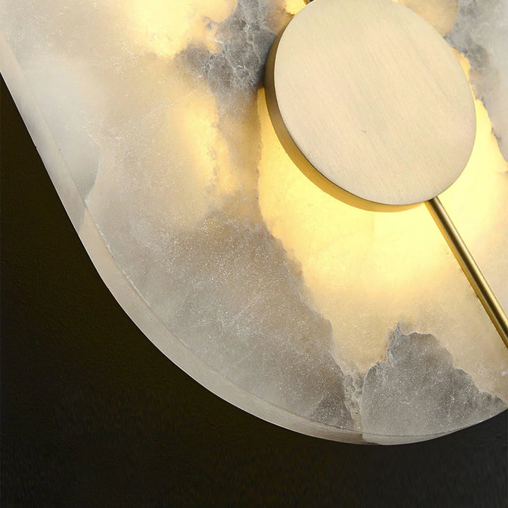 Artistic alabaster wall lamp, modern lighting, detailed view of design