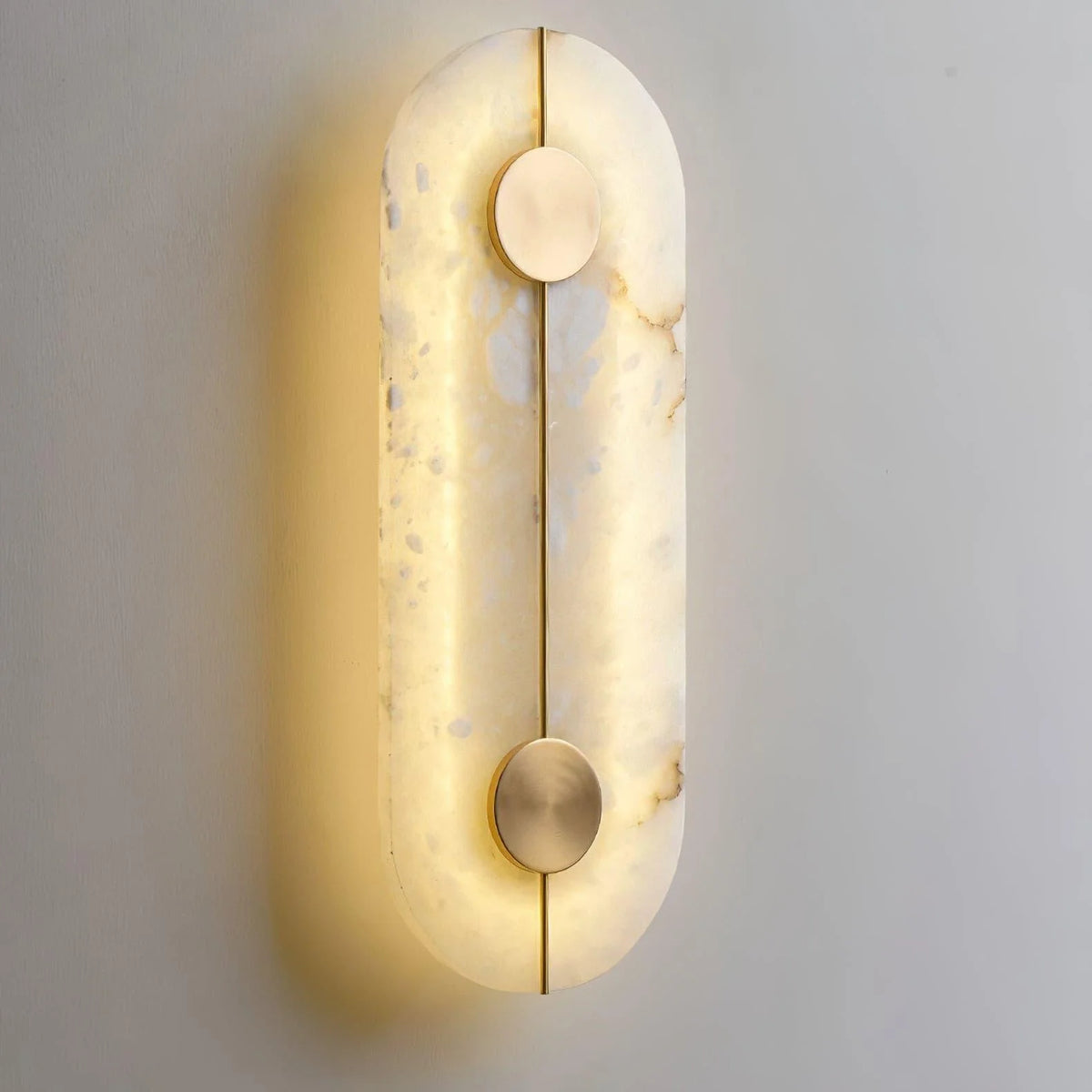 Artistic alabaster wall lamp, modern lighting, side view for stylish décor
