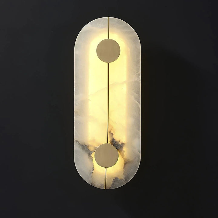Artistic alabaster wall lamp, modern lighting, on front view for stylish décor