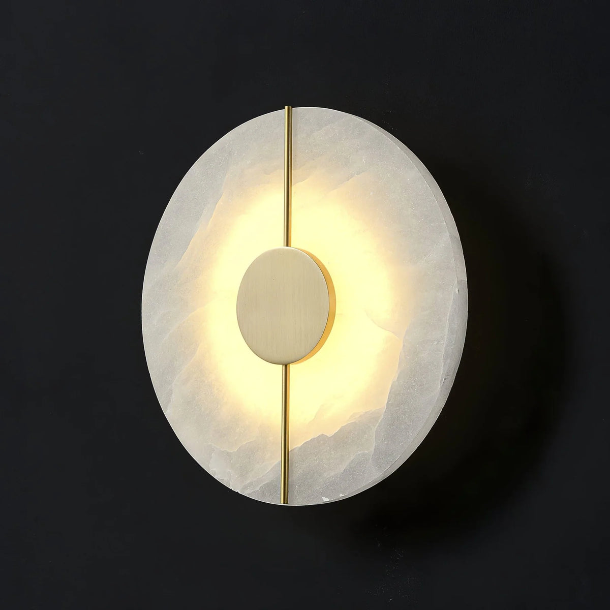 Artistic alabaster wall lamp, modern lighting, round side view for home décor