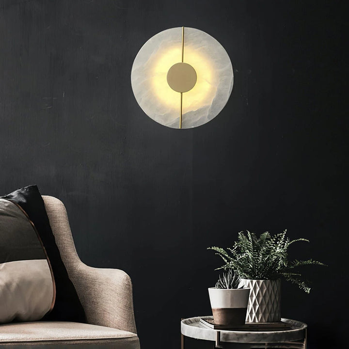 Artistic alabaster wall lamp, modern lighting, living room wall view for décor