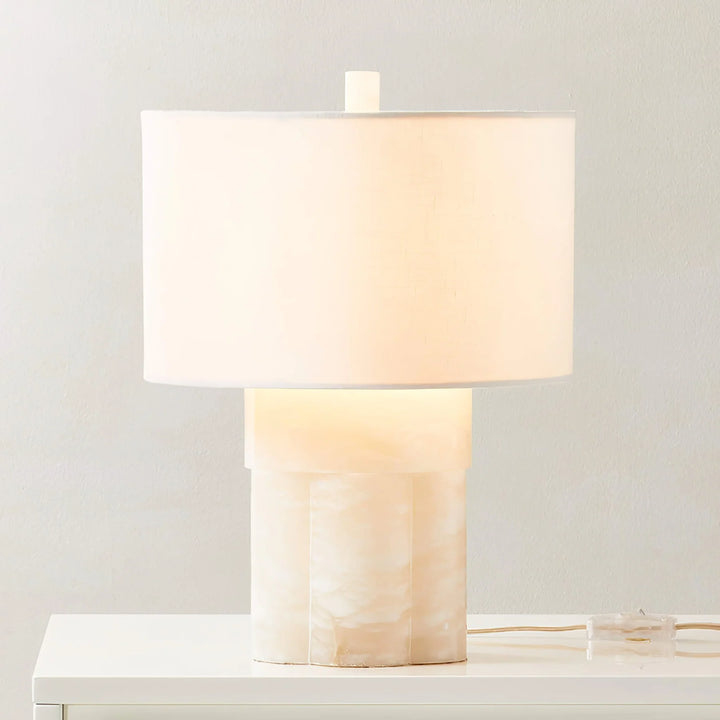 Athena alabaster table lamp front view, elegant home decor and modern bedside lighting