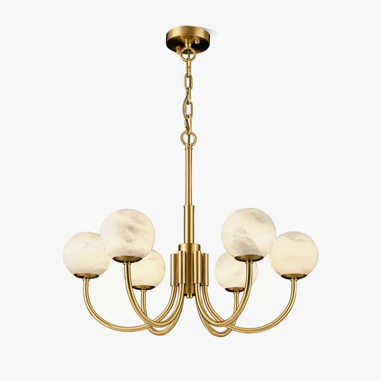 Front view of Aurelian alabaster globe chandelier lighting for modern home interiors