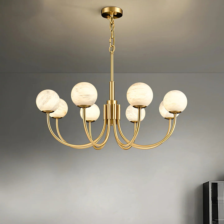 Front view of Aurelian alabaster globe chandelier lighting for stylish modern interiors