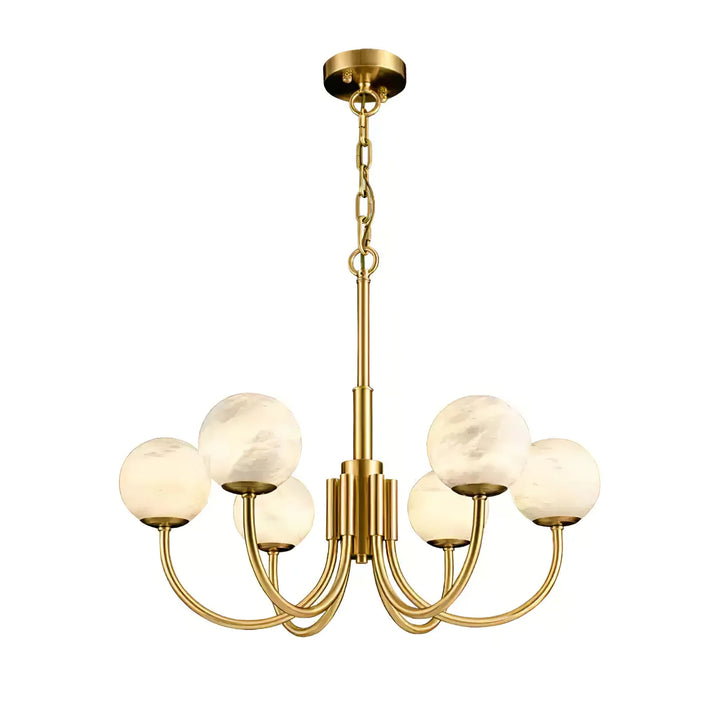 Front view of Aurelian alabaster globe chandelier lighting for elegant home interiors