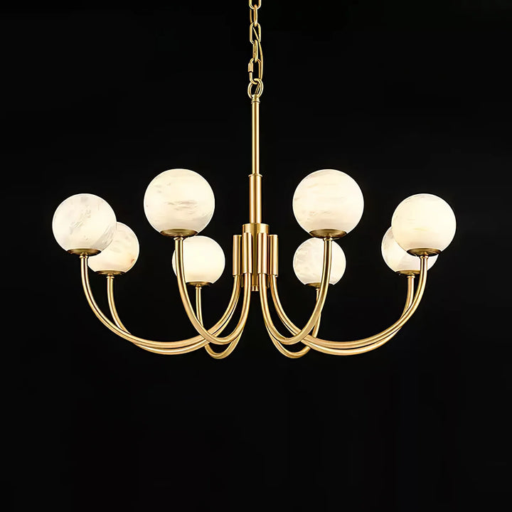 Front view of Aurelian alabaster globe chandelier lighting for modern and elegant interiors