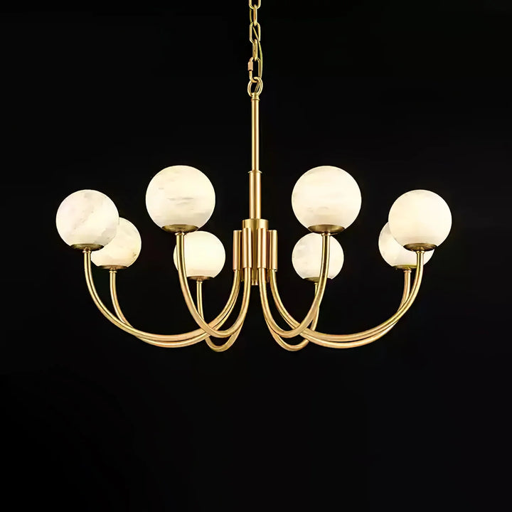 Front view of Aurelian alabaster globe chandelier lighting for elegant home interiors