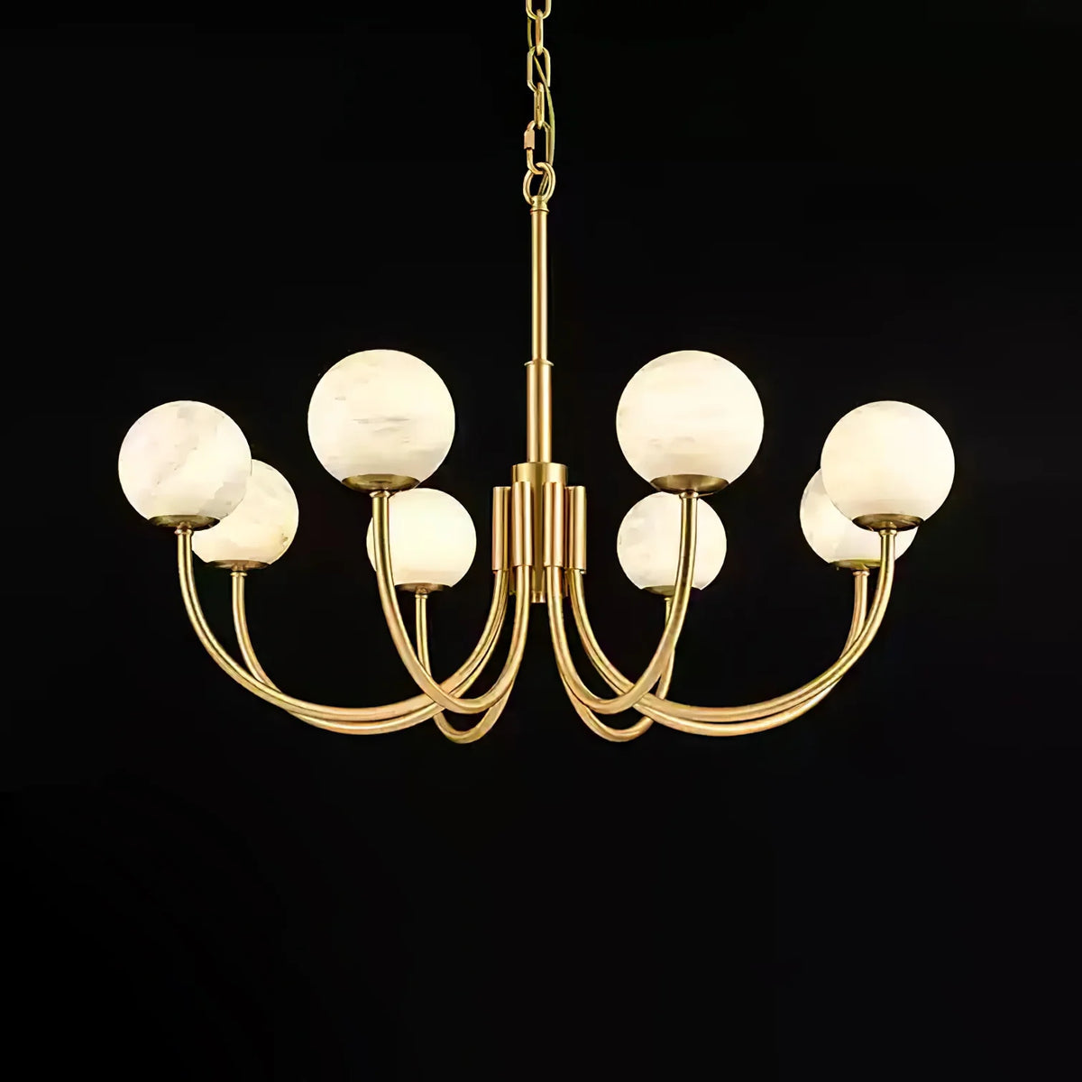 Front view of Aurelian alabaster globe chandelier lighting for elegant home interiors