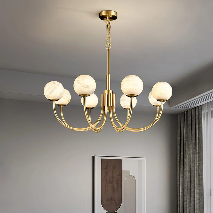 Aurelian alabaster globe chandelier lighting living room view for elegant home interiors