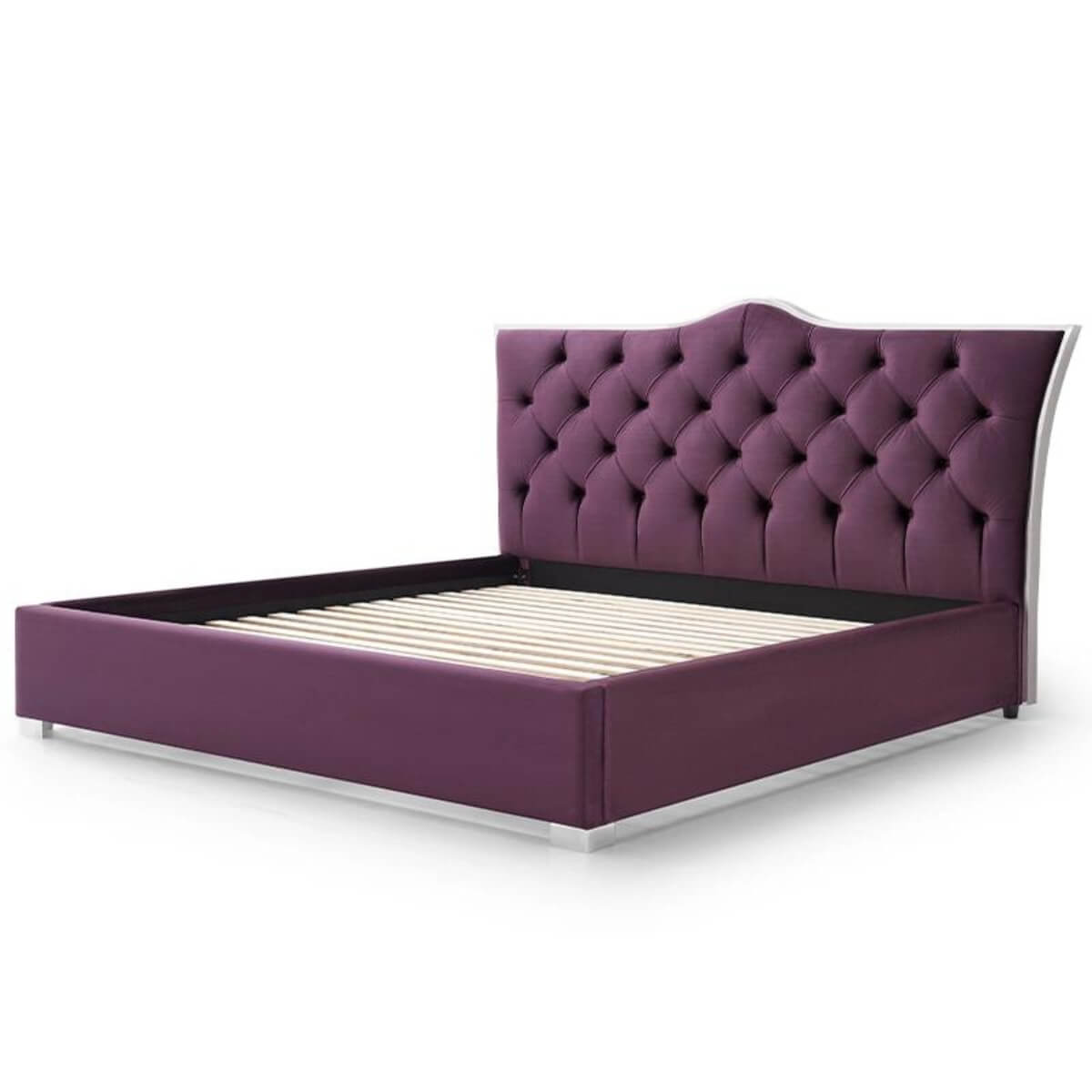 Aurora Luxe custom comfortable velvet bed frame without mattress, featuring plush upholstery and sturdy build
