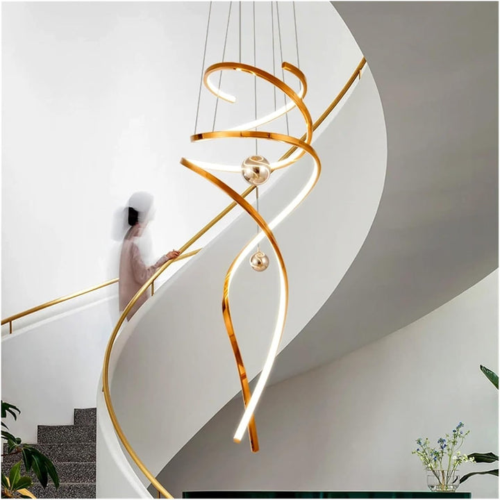 Aurora spiral chandelier with modern LED lighting – graceful spiral design providing warm and efficient illumination.