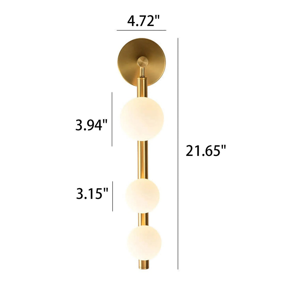 Aurora Trio Globe Wall Sconce light dimensions, modern metal and glass design with G9 bulb