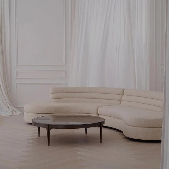 Side view of Bespoke Elegant Essence cotton linen sectional sofa in living room with spacious seating