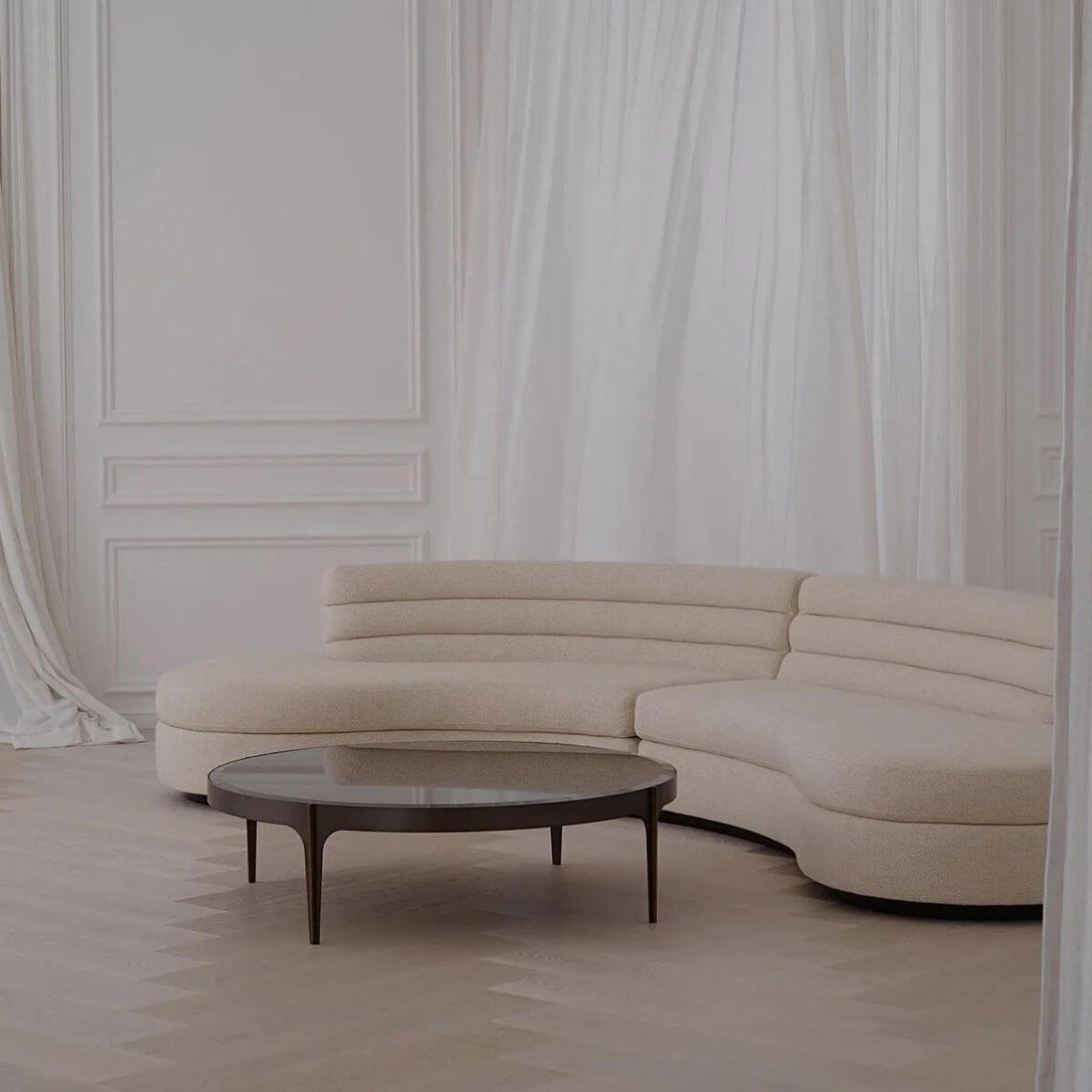 Side view of Bespoke Elegant Essence cotton linen sectional sofa in living room with spacious seating