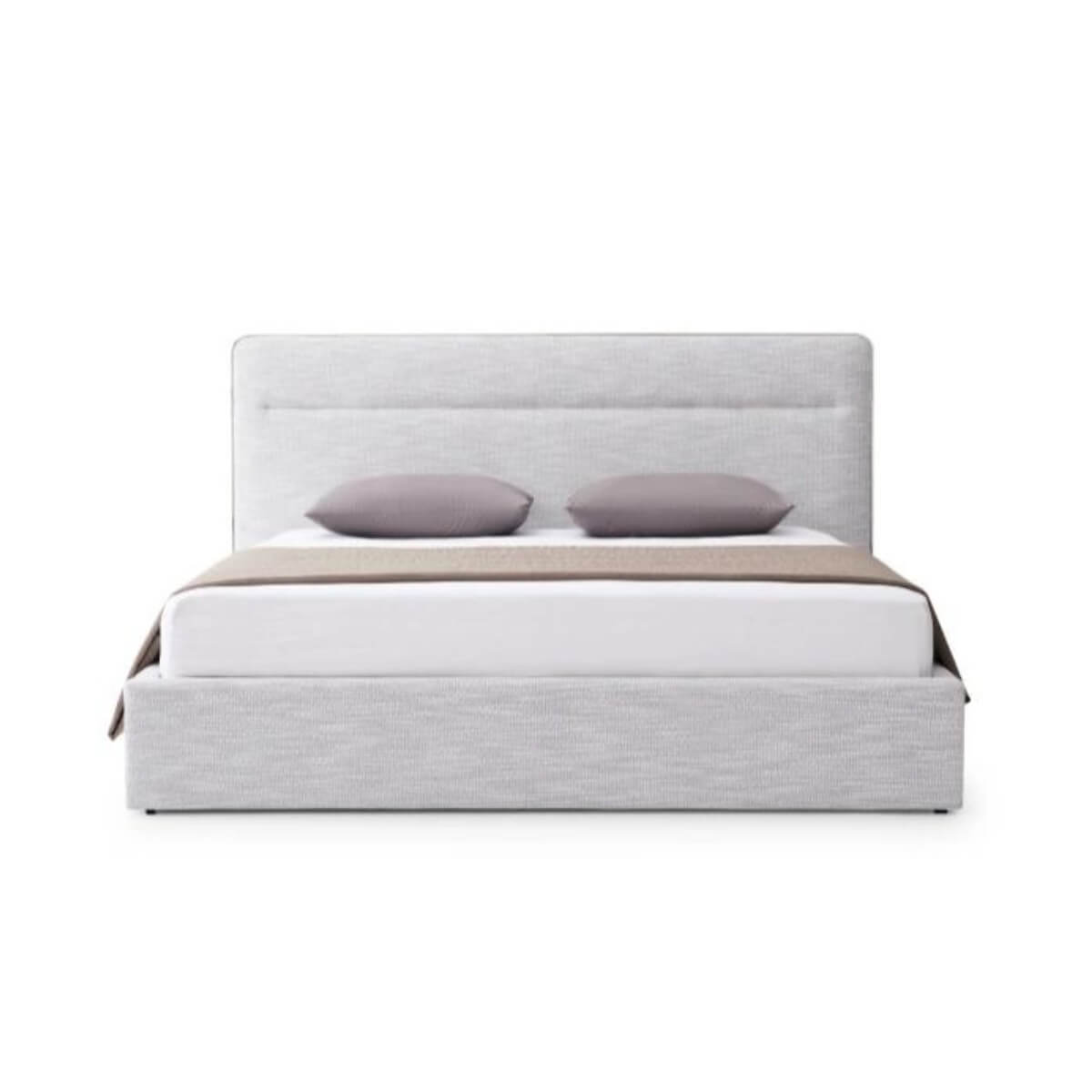 Front view of bespoke KB36 1.8M bed with tufted velvet headboard and elegant modern frame design