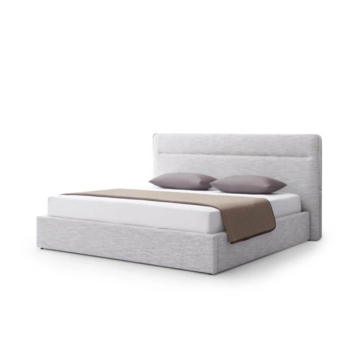 Side view of bespoke KB36 1.8M bed featuring plush velvet upholstery and elegant tufted headboard design