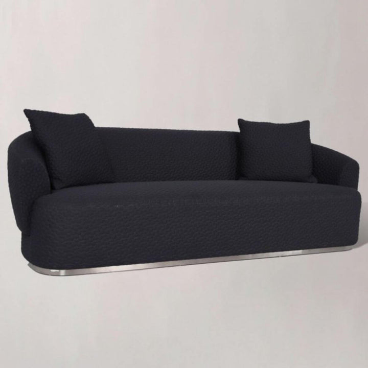 Side view of bespoke Graceful Grove cotton linen three-seater sofa showcasing sleek design and fabric