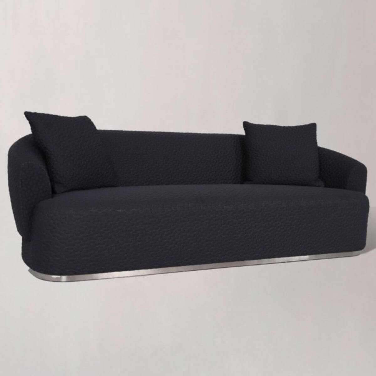 Side view of bespoke Graceful Grove cotton linen three-seater sofa showcasing sleek design and fabric