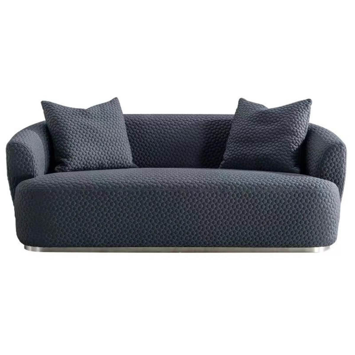 Front view of bespoke Graceful Grove cotton linen three-seater sofa featuring clean lines and plush cushions