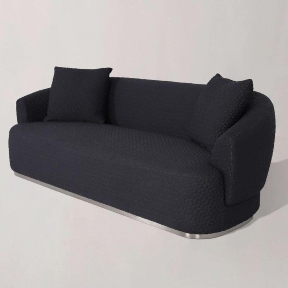 Side view of bespoke Graceful Grove cotton linen three-seater sofa showcasing sleek design and fabric