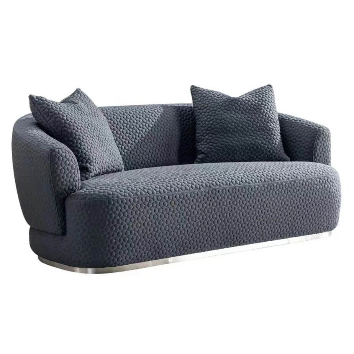 Side view of bespoke Graceful Grove cotton linen two-seater sofa showcasing sleek design and soft fabric