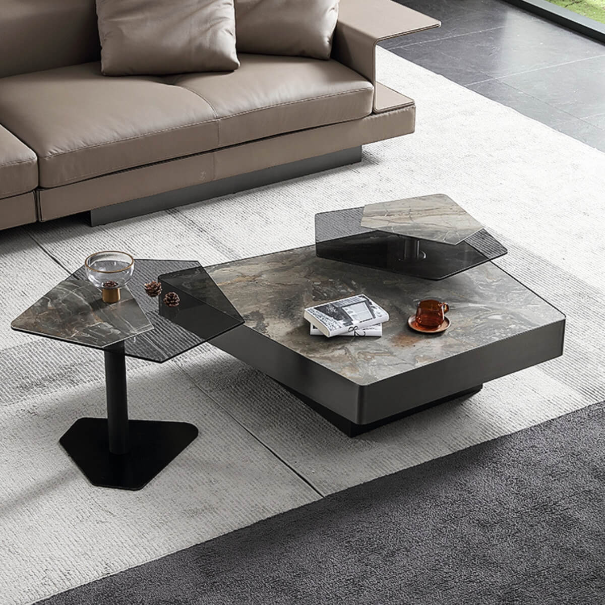 Blanco coffee table with marble top and toughened glass, modern design perfect for elegant living spaces
