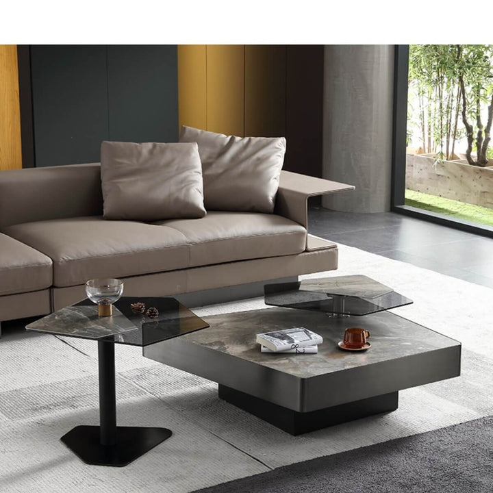 Blanco coffee table with marble top and toughened glass, elegant centerpiece in stylish living room