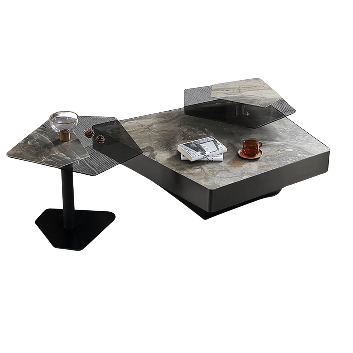 Blanco coffee table with marble top and toughened glass, modern design perfect for elegant living spaces