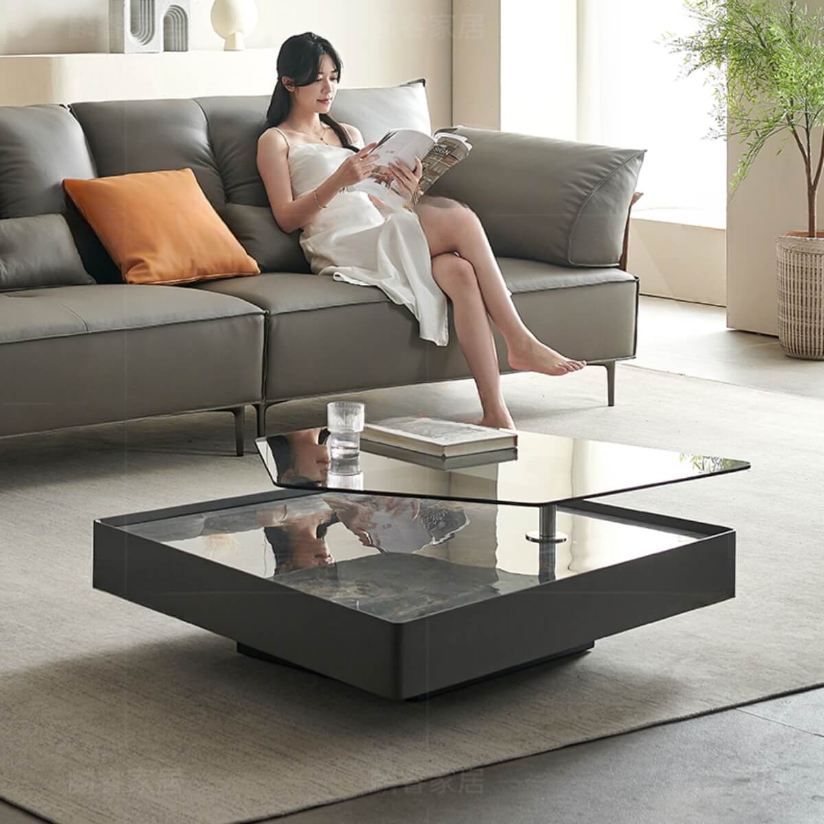 Blanco coffee table with marble top and toughened glass, stylish centerpiece in modern living room setting