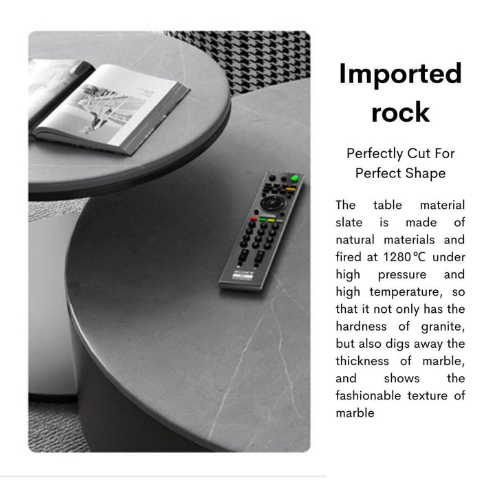 Blox coffee table with imported rock slate top, featuring perfect cut and marble-like texture