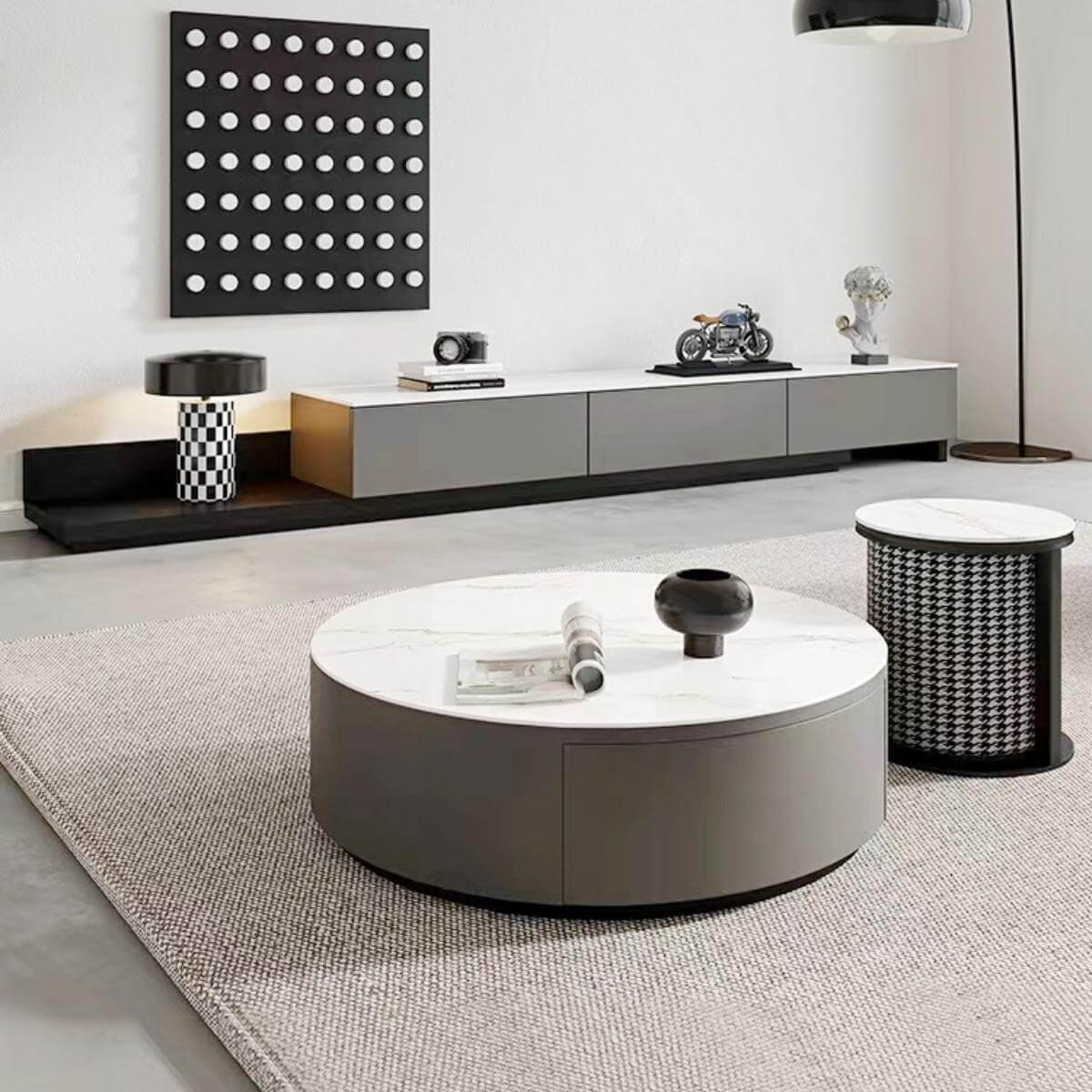 Blox coffee table placed in modern living room with stylish decor and cozy ambiance