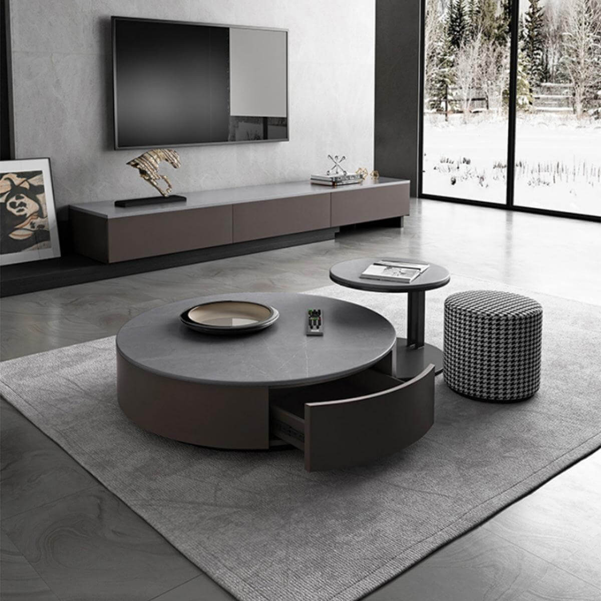 Blox coffee table placed in modern living room with stylish decor and cozy ambiance